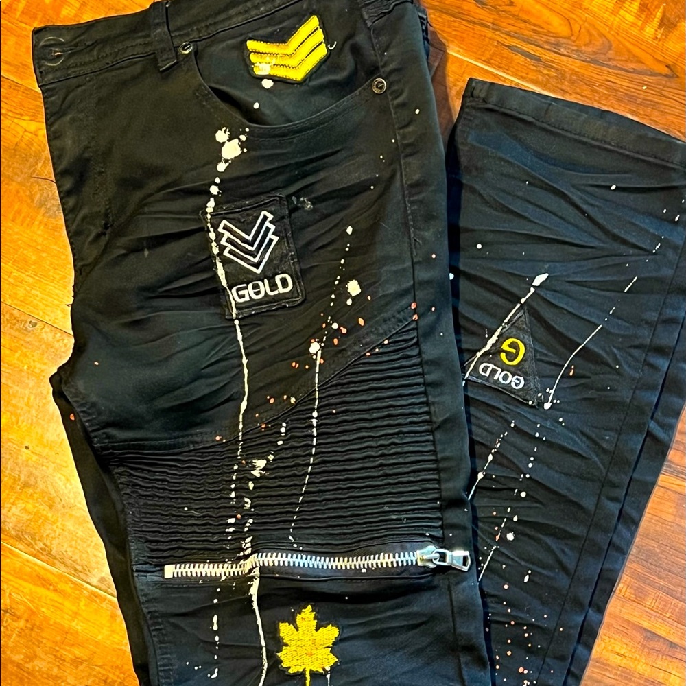 Mens Gold Jeans designed with multiple patterns